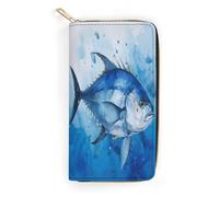 QWNMD Leather Wallets for Women Blue Fish Printed Wallet Purse Card Holder with Zipper Leather Clutch Wallet, Blue Fish, 7.8 x 4.1 x 1.4 inches, Modern