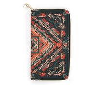 QWNMD Leather Wallets for Women Bohemian Mystical Tribal Motifs Printed Wallet Purse Card Holder with Zipper Leather Clutch Wallet, Bohemian Mystical Tribal Motifs, 7.8 x 4.1 x 1.4 inches, Modern