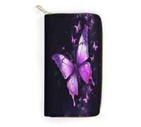 QWNMD Leather Wallets for Women Butterfly Purple Printed Wallet Purse Card Holder with Zipper Leather Clutch Wallet, Butterfly Purple, 7.8 x 4.1 x 1.4 inches, Modern