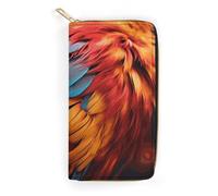 QWNMD Leather Wallets for Women Colorful Feathers Printed Wallet Purse Card Holder with Zipper Leather Clutch Wallet, Colorful Feathers, 7.8 x 4.1 x 1.4 inches, Modern
