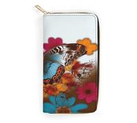 QWNMD Leather Wallets for Women Colorful Flower Butterfly Printed Wallet Purse Card Holder with Zipper Leather Clutch Wallet, Colorful Flower Butterfly, 7.8 x 4.1 x 1.4 inches, Modern
