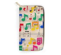 QWNMD Leather Wallets for Women Colorful Musical Notes Printed Wallet Purse Card Holder with Zipper Leather Clutch Wallet, Colorful Musical Notes, 7.8 x 4.1 x 1.4 inches, Modern