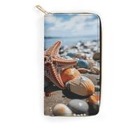 QWNMD Leather Wallets for Women Colorful Starfish on The Beach Printed Wallet Purse Card Holder with Zipper Leather Clutch Wallet, Colorful Starfish on The Beach, 7.8 x 4.1 x 1.4 inches, Modern
