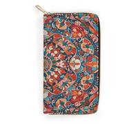 QWNMD Leather Wallets for Women Complex Floral Patterns Printed Wallet Purse Card Holder with Zipper Leather Clutch Wallet, Complex Floral Patterns, 7.8 x 4.1 x 1.4 inches, Modern