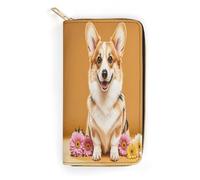 QWNMD Leather Wallets for Women Corgi Floral Flowers Printed Wallet Purse Card Holder with Zipper Leather Clutch Wallet, Corgi Floral Flowers, 7.8 x 4.1 x 1.4 inches, Modern
