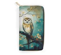 QWNMD Leather Wallets for Women Couple Owl Perch Tree Printed Wallet Purse Card Holder with Zipper Leather Clutch Wallet, Couple Owl Perch Tree, 7.8 x 4.1 x 1.4 inches, Modern