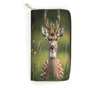 QWNMD Leather Wallets for Women Cute Deer Printed Wallet Purse Card Holder with Zipper Leather Clutch Wallet, Cute Deer, 7.8 x 4.1 x 1.4 inches, Modern