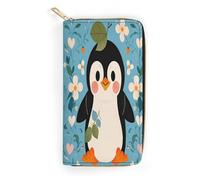 QWNMD Leather Wallets for Women Cute Penguin Print Printed Wallet Purse Card Holder with Zipper Leather Clutch Wallet, Cute Penguin Print, 7.8 x 4.1 x 1.4 inches, Modern