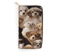 QWNMD Leather Wallets for Women Cute Pet Dogs Printed Wallet Purse Card Holder with Zipper Leather Clutch Wallet, Cute Pet Dogs, 7.8 x 4.1 x 1.4 inches, Modern