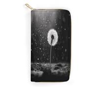 QWNMD Leather Wallets for Women Dandelion Black And White Printed Wallet Purse Card Holder with Zipper Leather Clutch Wallet, Dandelion Black And White, 7.8 x 4.1 x 1.4 inches, Modern