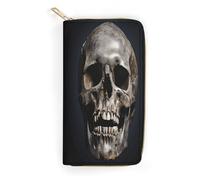 QWNMD Leather Wallets for Women Death Skull Printed Wallet Purse Card Holder with Zipper Leather Clutch Wallet, Death Skull, 7.8 x 4.1 x 1.4 inches, Modern