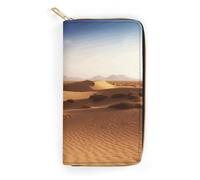 QWNMD Leather Wallets for Women Desert Landscape Printed Wallet Purse Card Holder with Zipper Leather Clutch Wallet, Desert Landscape, 7.8 x 4.1 x 1.4 inches, Modern