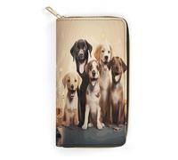 QWNMD Leather Wallets for Women Dogs Happy Party Printed Wallet Purse Card Holder with Zipper Leather Clutch Wallet, Dogs Happy Party, 7.8 x 4.1 x 1.4 inches, Modern