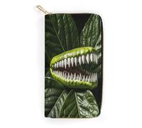 QWNMD Leather Wallets for Women Ed with The Sharp Teeth of A Plant Printed Wallet Purse Card Holder with Zipper Leather Clutch Wallet, Ed with The Sharp Teeth of A Plant, 7.8 x 4.1 x 1.4 inches,