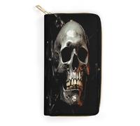 QWNMD Leather Wallets for Women Eerie Scary Skull Printed Wallet Purse Card Holder with Zipper Leather Clutch Wallet, Eerie Scary Skull, 7.8 x 4.1 x 1.4 inches, Modern