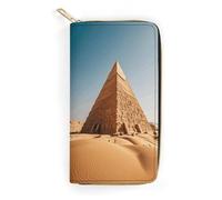 QWNMD Leather Wallets for Women Egyptian Pyramid in Desert Printed Wallet Purse Card Holder with Zipper Leather Clutch Wallet, Egyptian Pyramid in Desert, 7.8 x 4.1 x 1.4 inches, Modern