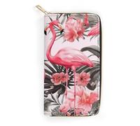 QWNMD Leather Wallets for Women Flamingo Floral Printed Printed Wallet Purse Card Holder with Zipper Leather Clutch Wallet, Flamingo Floral Printed, 7.8 x 4.1 x 1.4 inches, Modern