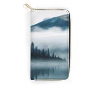 QWNMD Leather Wallets for Women Foggy Mountains Landscape Printed Wallet Purse Card Holder with Zipper Leather Clutch Wallet, Foggy Mountains Landscape, 7.8 x 4.1 x 1.4 inches, Modern