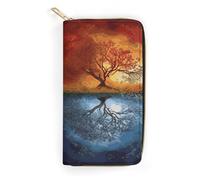 QWNMD Leather Wallets for Women Four Season Tree of Life Printed Wallet Purse Card Holder with Zipper Leather Clutch Wallet, Four Season Tree of Life, 7.8 x 4.1 x 1.4 inches, Modern