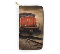 QWNMD Leather Wallets for Women Freight Train Printed Wallet Purse Card Holder with Zipper Leather Clutch Wallet, Freight Train, 7.8 x 4.1 x 1.4 inches, Modern