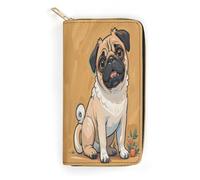 QWNMD Leather Wallets for Women Funny Cartoon Pug Puppy Dogs Printed Wallet Purse Card Holder with Zipper Leather Clutch Wallet, Funny Cartoon Pug Puppy Dogs, 7.8 x 4.1 x 1.4 inches, Modern