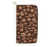 QWNMD Leather Wallets for Women Funny Roasted Coffee Beans Printed Wallet Purse Card Holder with Zipper Leather Clutch Wallet, Funny Roasted Coffee Beans, 7.8 x 4.1 x 1.4 inches, Modern