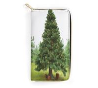 QWNMD Leather Wallets for Women Garlad Pine Tree Printed Wallet Purse Card Holder with Zipper Leather Clutch Wallet, Garlad Pine Tree, 7.8 x 4.1 x 1.4 inches, Modern