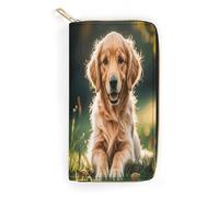 QWNMD Leather Wallets for Women Golden Retrievers Printed Wallet Purse Card Holder with Zipper Leather Clutch Wallet, Golden Retrievers, 7.8 x 4.1 x 1.4 inches, Modern