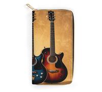QWNMD Leather Wallets for Women Guitar Collection Printed Wallet Purse Card Holder with Zipper Leather Clutch Wallet, Guitar Collection, 7.8 x 4.1 x 1.4 inches, Modern