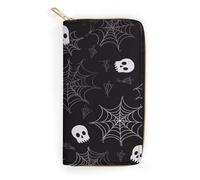 QWNMD Leather Wallets for Women Halloween Goth Printed Wallet Purse Card Holder with Zipper Leather Clutch Wallet, Halloween Goth, 7.8 x 4.1 x 1.4 inches, Modern