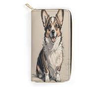 QWNMD Leather Wallets for Women Hand Drawn Sketch Corgi Printed Wallet Purse Card Holder with Zipper Leather Clutch Wallet, Hand Drawn Sketch Corgi, 7.8 x 4.1 x 1.4 inches, Modern