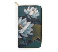 QWNMD Leather Wallets for Women Hand Painted Flower Printed Wallet Purse Card Holder with Zipper Leather Clutch Wallet, Hand Painted Flower, 7.8 x 4.1 x 1.4 inches, Modern