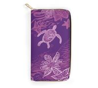 QWNMD Leather Wallets for Women Hawaii with Purple Sea Turtle Printed Wallet Purse Card Holder with Zipper Leather Clutch Wallet, Hawaii with Purple Sea Turtle, 7.8 x 4.1 x 1.4 inches, Modern