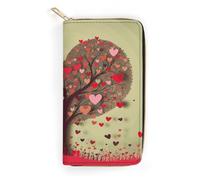 QWNMD Leather Wallets for Women Heart Tree Printed Wallet Purse Card Holder with Zipper Leather Clutch Wallet, Heart Tree, 7.8 x 4.1 x 1.4 inches, Modern