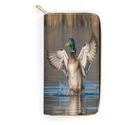 QWNMD Leather Wallets for Women Hunting Flying Wild Ducks Printed Wallet Purse Card Holder with Zipper Leather Clutch Wallet, Hunting Flying Wild Ducks, 7.8 x 4.1 x 1.4 inches, Modern