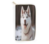 QWNMD Leather Wallets for Women Husky Piquant Dog Printed Wallet Purse Card Holder with Zipper Leather Clutch Wallet, Husky Piquant Dog, 7.8 x 4.1 x 1.4 inches, Modern