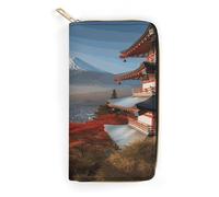 QWNMD Leather Wallets for Women Japan Mount Fuji Landscape Printed Wallet Purse Card Holder with Zipper Leather Clutch Wallet, Japan Mount Fuji Landscape, 7.8 x 4.1 x 1.4 inches, Modern
