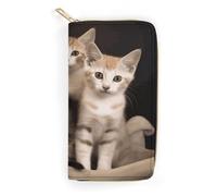 QWNMD Leather Wallets for Women Kittens Family Cats Printed Wallet Purse Card Holder with Zipper Leather Clutch Wallet, Kittens Family Cats, 7.8 x 4.1 x 1.4 inches, Modern