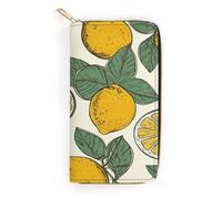 QWNMD Leather Wallets for Women Lemon Fruit Pattern Printed Wallet Purse Card Holder with Zipper Leather Clutch Wallet, Lemon Fruit Pattern, 7.8 x 4.1 x 1.4 inches, Modern