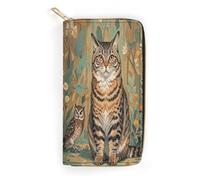QWNMD Leather Wallets for Women Louis Wayne Cat And Owl Printed Wallet Purse Card Holder with Zipper Leather Clutch Wallet, Louis Wayne Cat And Owl, 7.8 x 4.1 x 1.4 inches, Modern