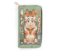 QWNMD Leather Wallets for Women Many Cartoon Cat Printed Wallet Purse Card Holder with Zipper Leather Clutch Wallet, Many Cartoon Cat, 7.8 x 4.1 x 1.4 inches, Modern