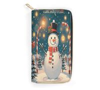 QWNMD Leather Wallets for Women Merry Christmas Lovely Snowman Printed Wallet Purse Card Holder with Zipper Leather Clutch Wallet, Merry Christmas Lovely Snowman, 7.8 x 4.1 x 1.4 inches, Modern