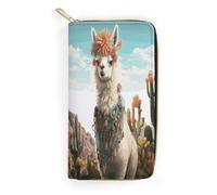 QWNMD Leather Wallets for Women Mexican Llama Green Printed Wallet Purse Card Holder with Zipper Leather Clutch Wallet, Mexican Llama Green, 7.8 x 4.1 x 1.4 inches, Modern