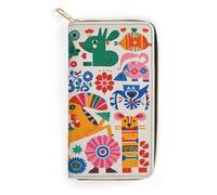 QWNMD Leather Wallets for Women Mexican Otomi Animals Printed Wallet Purse Card Holder with Zipper Leather Clutch Wallet, Mexican Otomi Animals, 7.8 x 4.1 x 1.4 inches, Modern