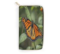 QWNMD Leather Wallets for Women Monarch Butterflly Printed Wallet Purse Card Holder with Zipper Leather Clutch Wallet, Monarch Butterflly, 7.8 x 4.1 x 1.4 inches, Modern