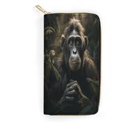 QWNMD Leather Wallets for Women Monkey in Jungle Printed Wallet Purse Card Holder with Zipper Leather Clutch Wallet, Monkey in Jungle, 7.8 x 4.1 x 1.4 inches, Modern
