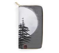 QWNMD Leather Wallets for Women Moon Pine Tree Printed Wallet Purse Card Holder with Zipper Leather Clutch Wallet, Moon Pine Tree, 7.8 x 4.1 x 1.4 inches, Modern