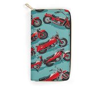 QWNMD Leather Wallets for Women Motorcycle Patchwork Pattern Printed Wallet Purse Card Holder with Zipper Leather Clutch Wallet, Motorcycle Patchwork Pattern, 7.8 x 4.1 x 1.4 inches, Modern