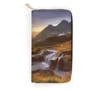QWNMD Leather Wallets for Women Mountain Sunrise Landscape Printed Wallet Purse Card Holder with Zipper Leather Clutch Wallet, Mountain Sunrise Landscape, 7.8 x 4.1 x 1.4 inches, Modern