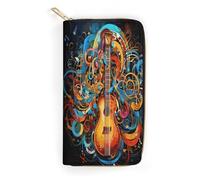 QWNMD Leather Wallets for Women Music Series Printed Wallet Purse Card Holder with Zipper Leather Clutch Wallet, Music Series, 7.8 x 4.1 x 1.4 inches, Modern
